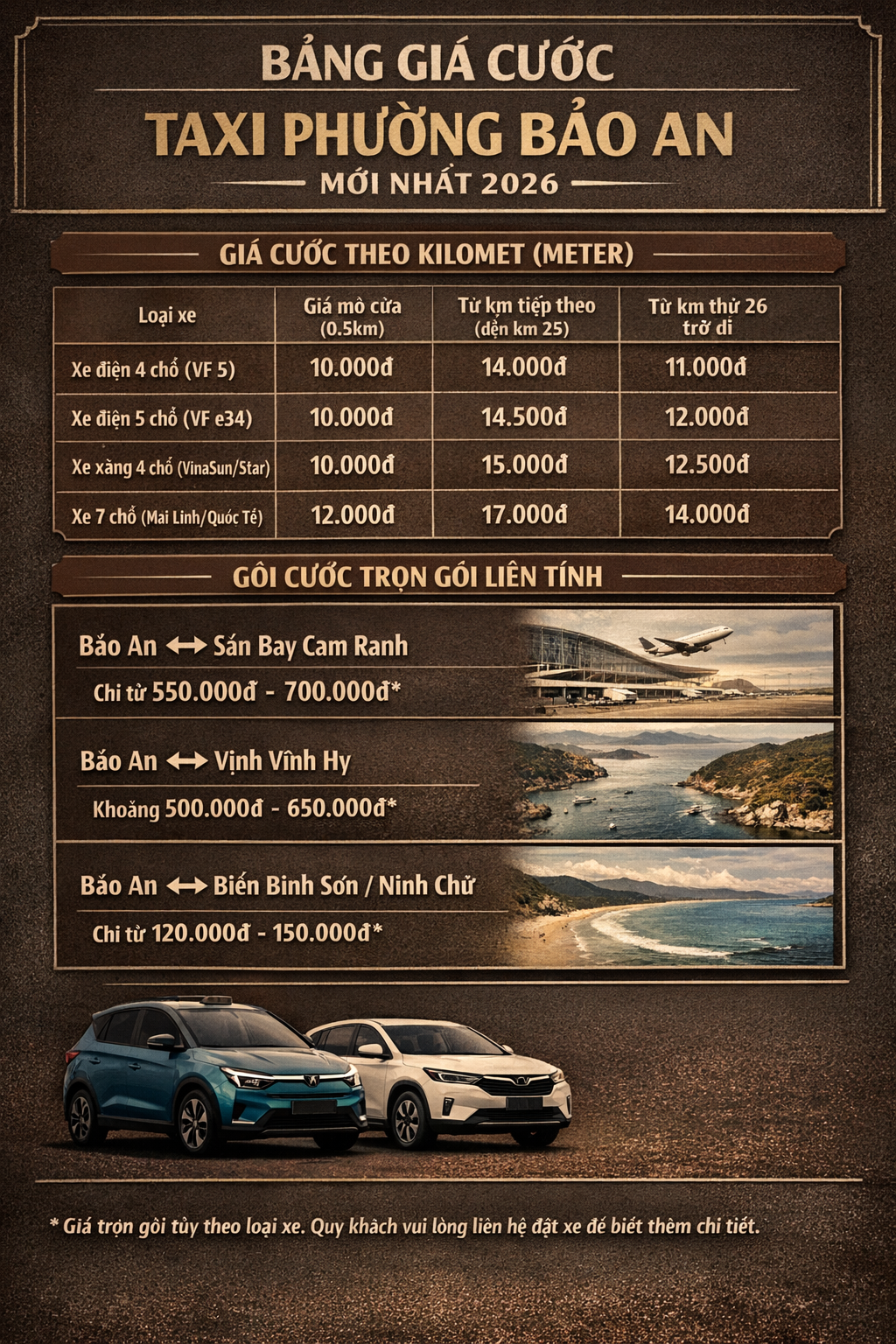 bảng giá cước taxi Bảo An