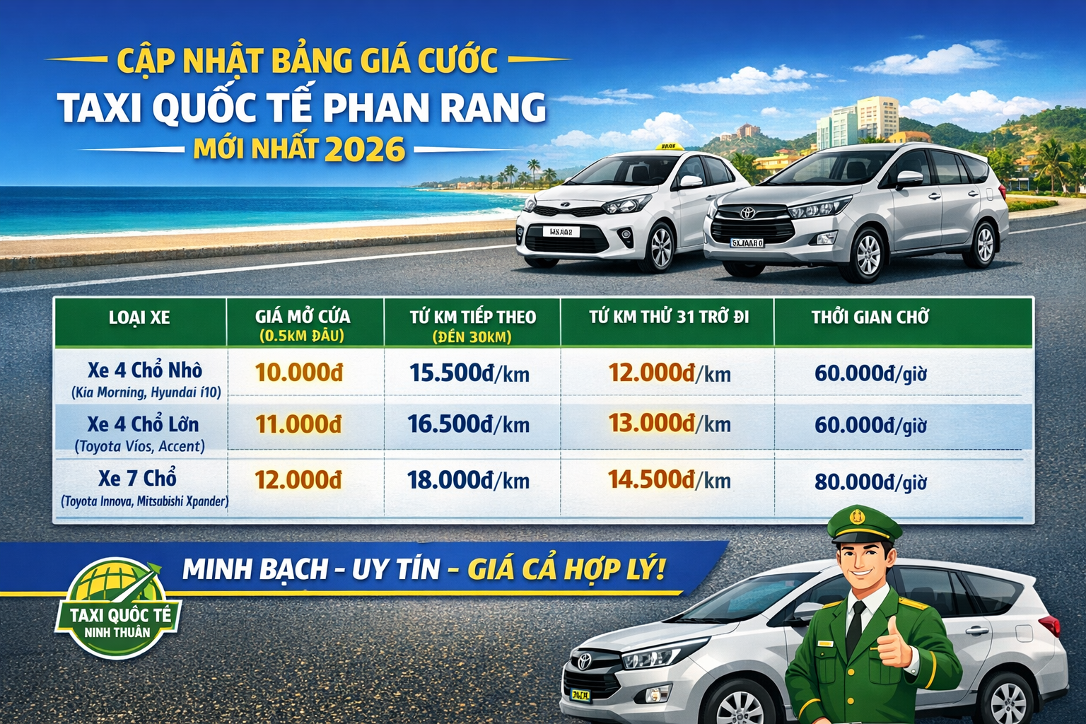 bảng giá cước taxi Quốc Tế Phan Rang