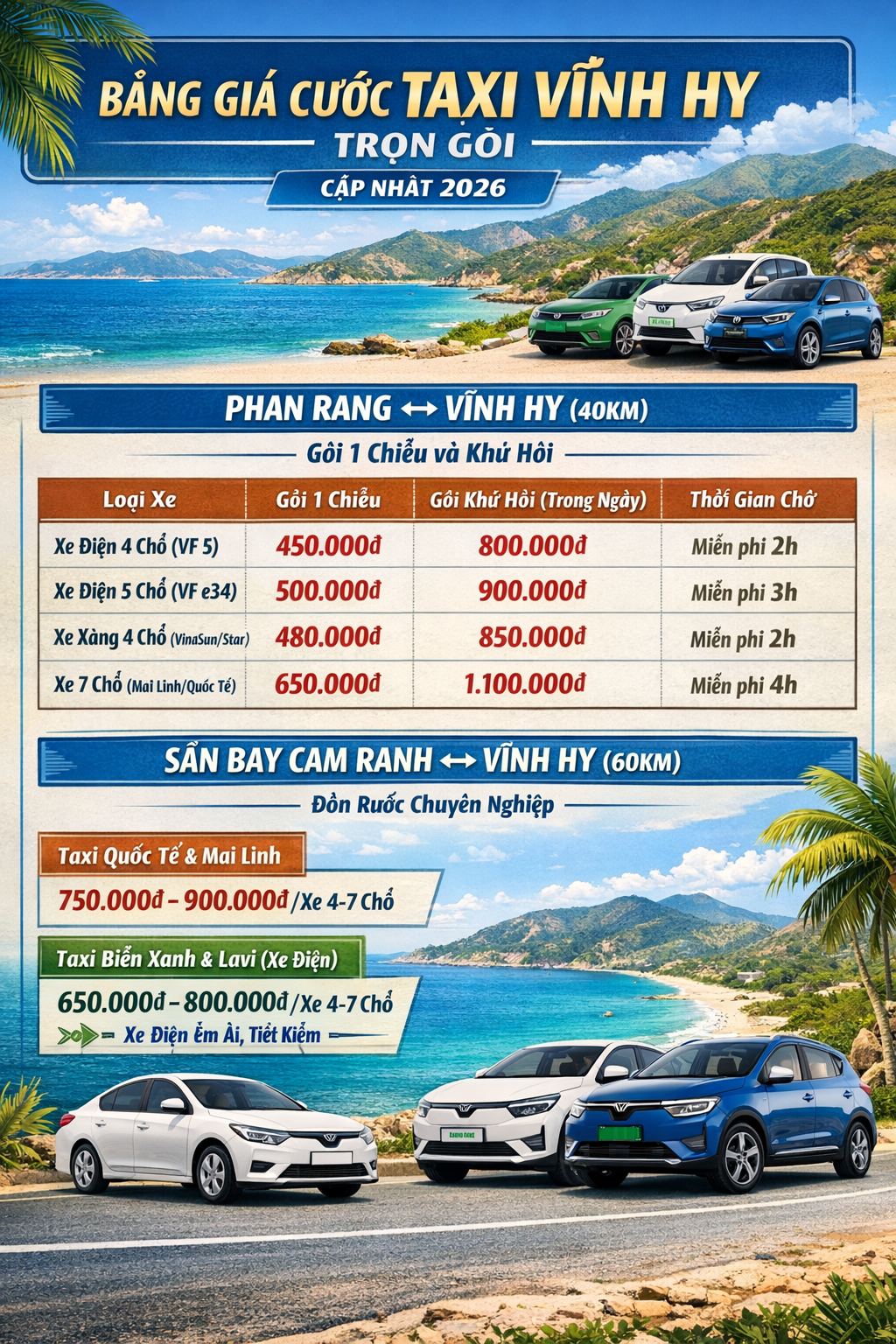 Bảng giá cước Taxi Vĩnh Hy trọn gói Bảng giá cước Taxi Vĩnh Hy trọn gói