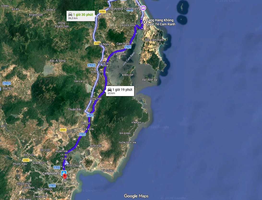 khoảng cách từ sân bay Cam Ranh đến Phan Rang dài hơn 60km